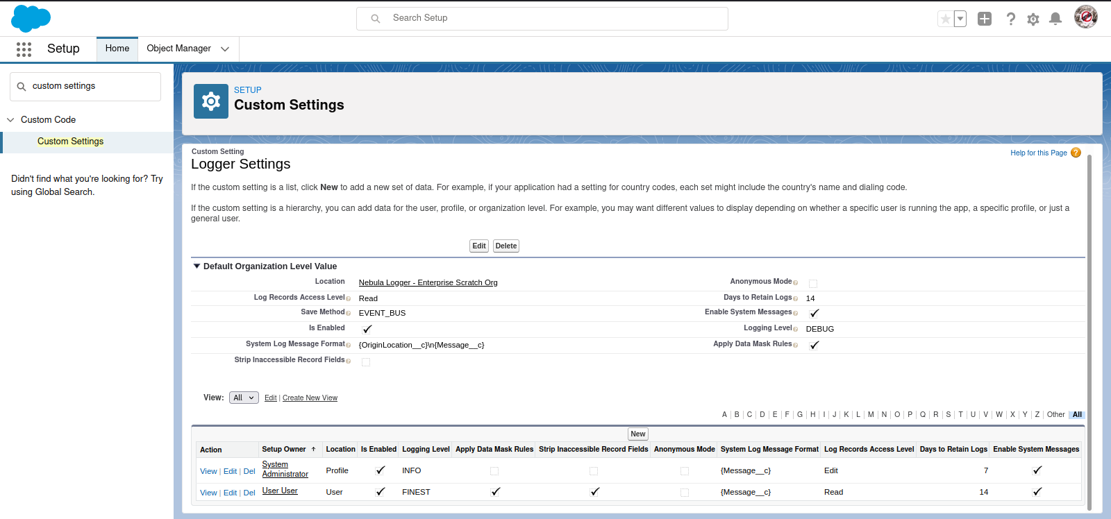 Logger Settings